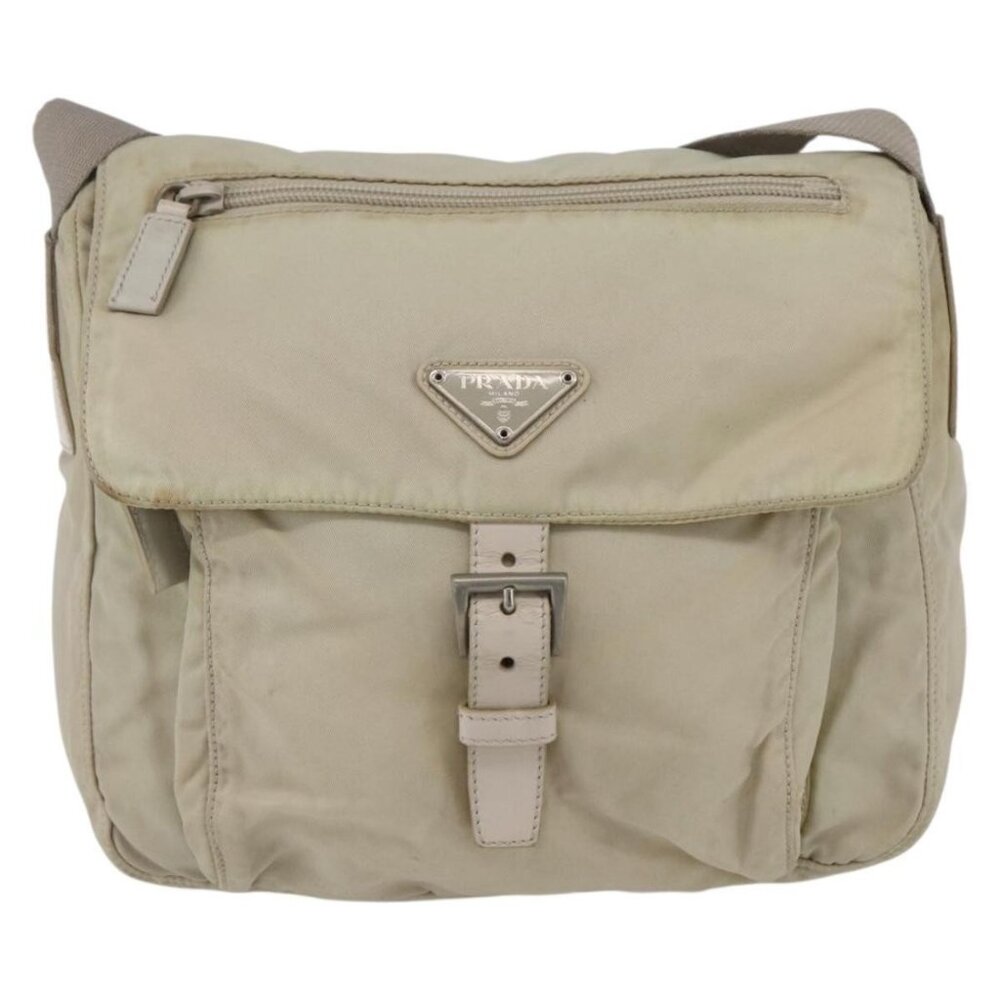 Authentic PRADA Shoulder Bag Nylon Beige Silver - Picture 9 of 16
